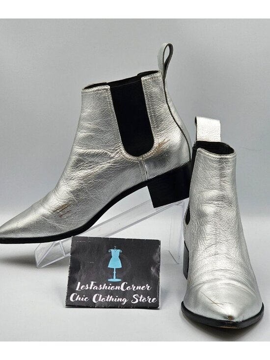 Loeffler Randall Shoes - Loeffler Randall Women Metallic Silver Nellie Chelsea Pointed Booties Sz10 2971